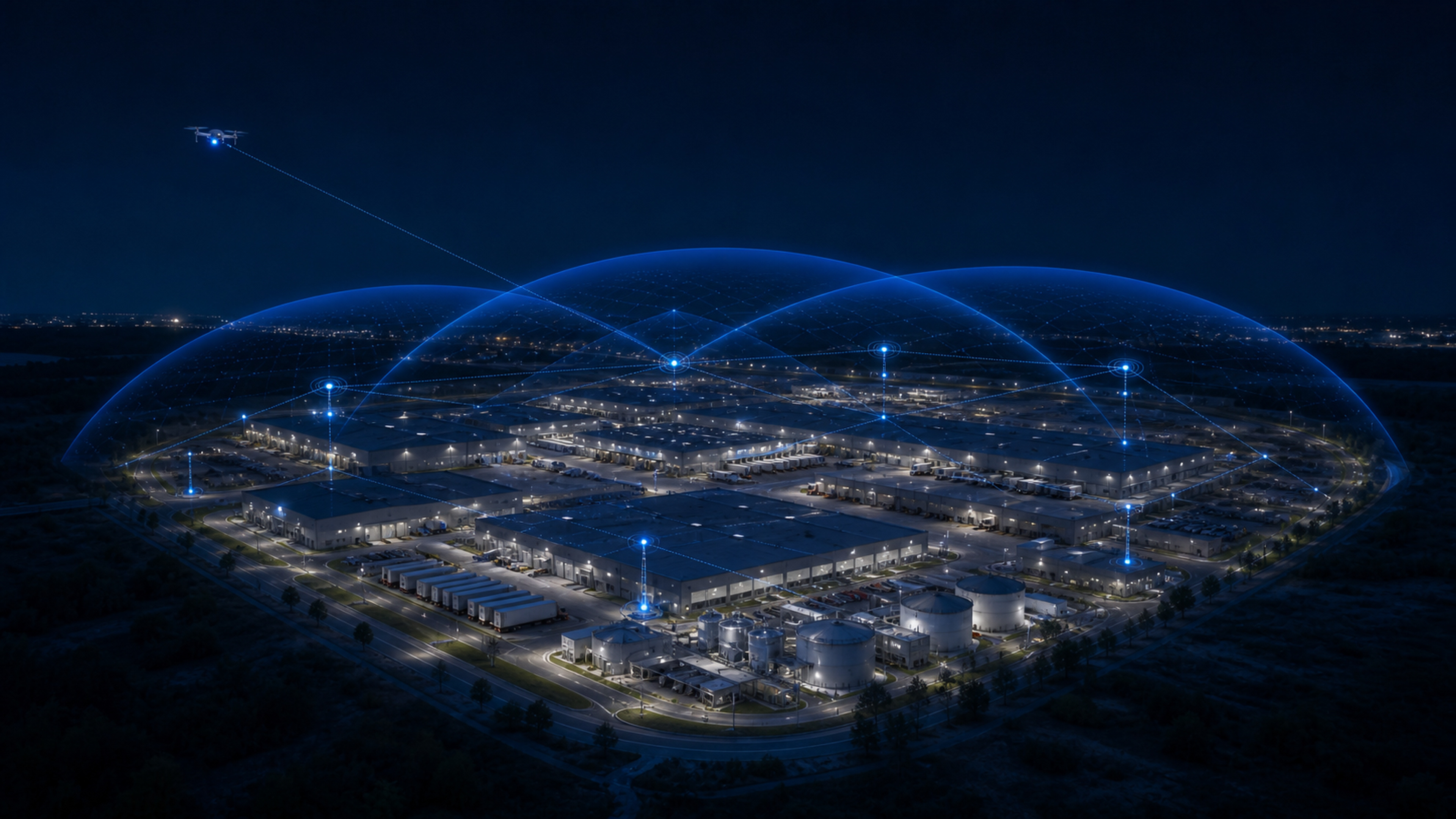 A protected campus and critical facilities at night